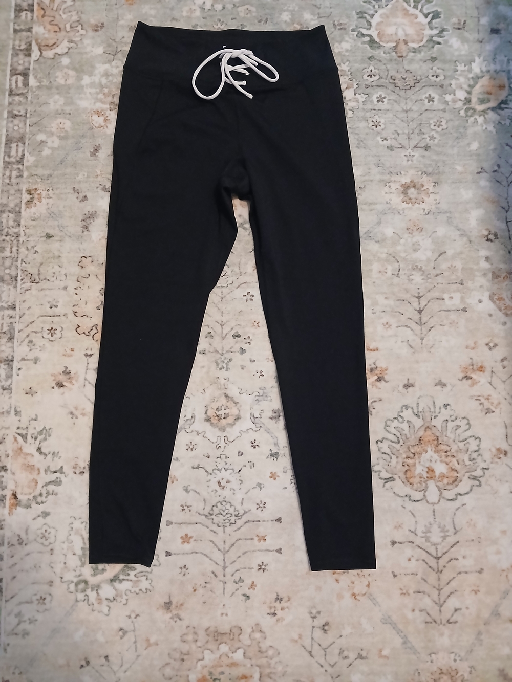 PINK Victoria's Secret Black Leggings with White Drawcord